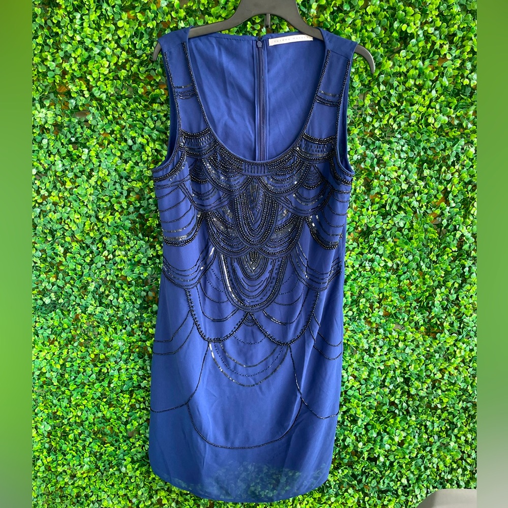 Susana Monaco - Navy Blue W/ Black Beaded Embellished Sheath Dress - NWOT